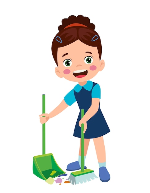 Cute little boy cleaning with mop