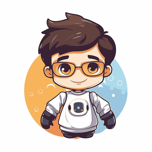 Vector cute little boy dressed as astronaut with glasses vector illustration