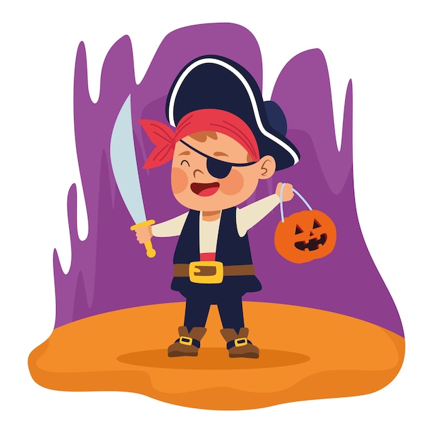 Cute little boy dressed as a pirate character vector illustration design