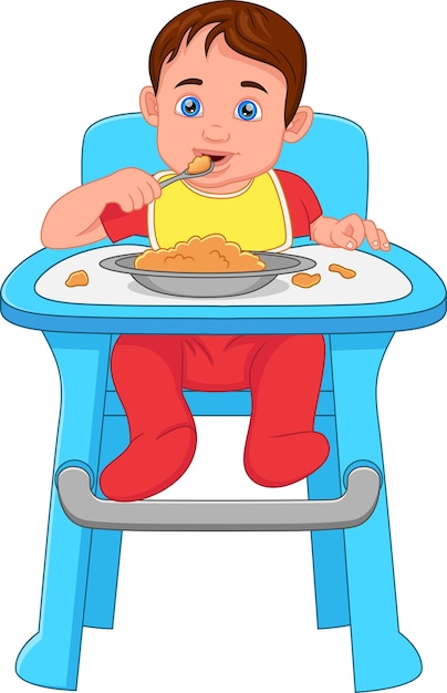 Vector cute little boy eating on a chair