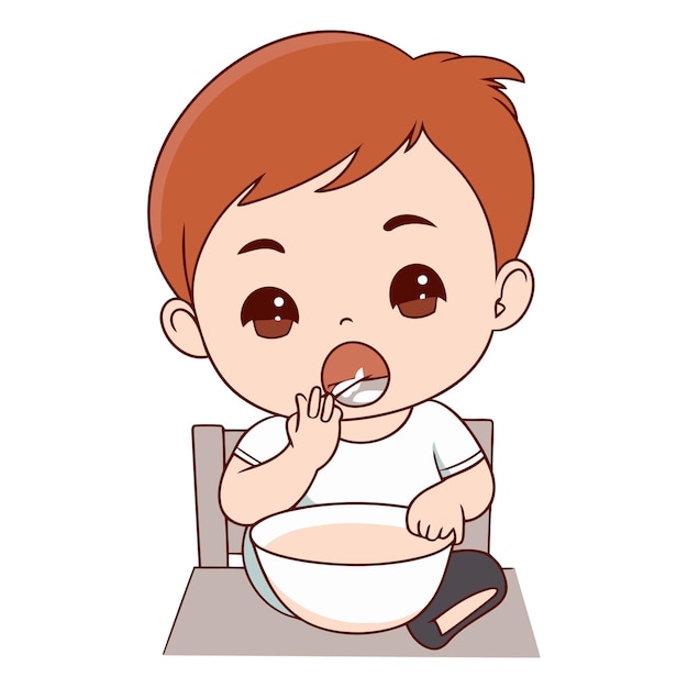 벡터 부에서 <unk>가락으로 먹는 귀여운 작은 소년 터 일러스트레이션 디자인