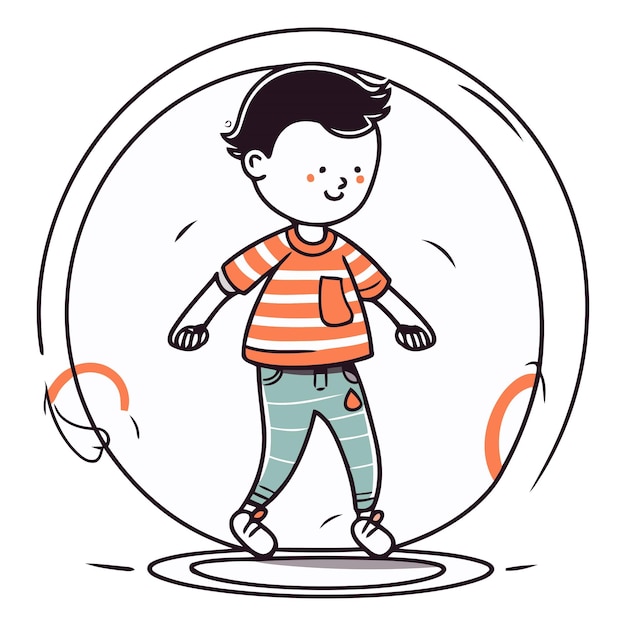 Vettore un ragazzino carino in stile cartone animato che cammina in cerchio.