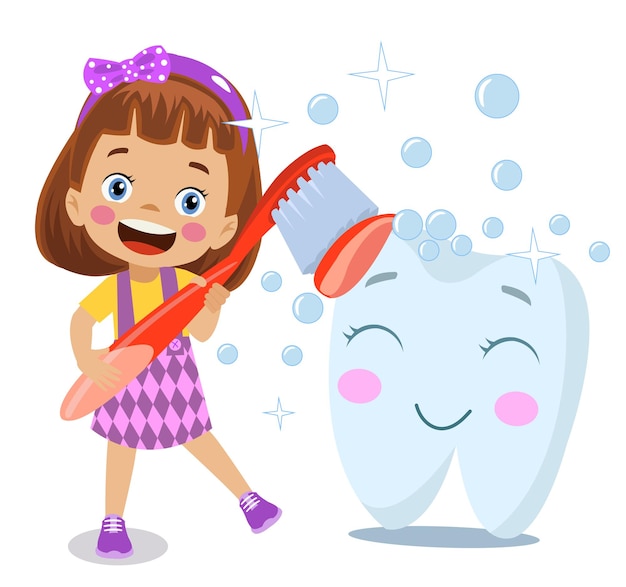 Vector cute little boy and girl brushing teeth with toothpaste and toothbrush