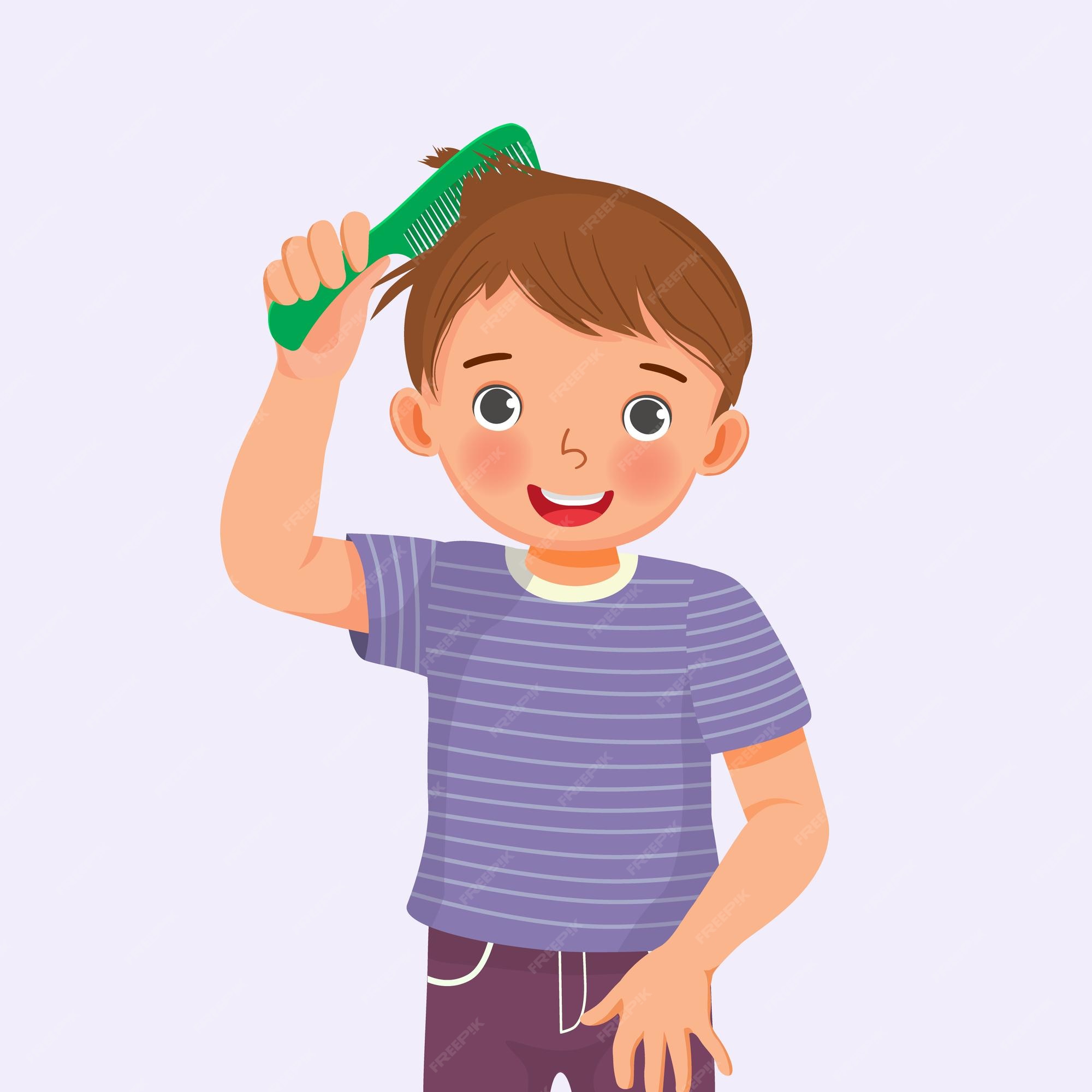 Premium Vector | Cute little boy holding comb enjoying combing his hair Premium Vector | Cute little boy holding comb enjoying combing his hair