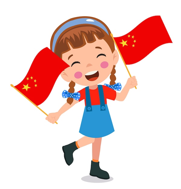 Vector cute little boy holding flag