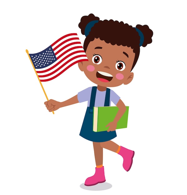 Vector cute little boy holding flag