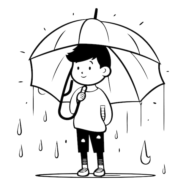 Cute little boy holding an umbrella in rainy weather