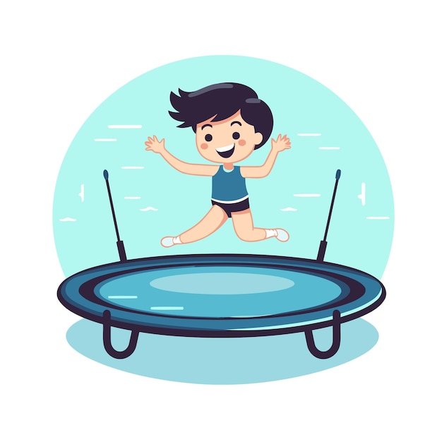 Vector cute little boy jumping on trampoline vector illustration