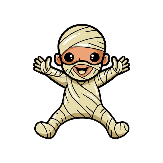 Cute little boy mummy cartoon raising hands