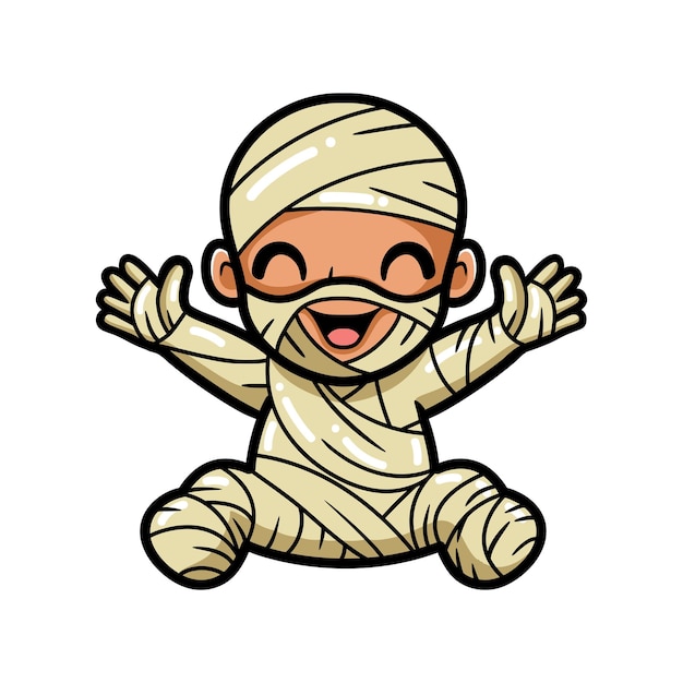 Cute little boy mummy cartoon raising hands