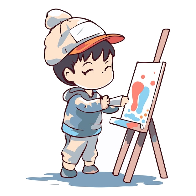 ベクトル ベクトル漫画イラストで絵を描いた可愛い小さな男の子