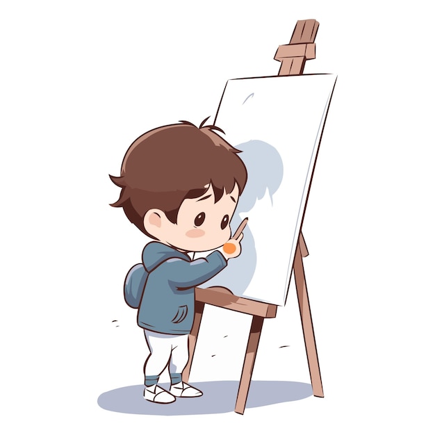 Cute little boy painting a picture on easel