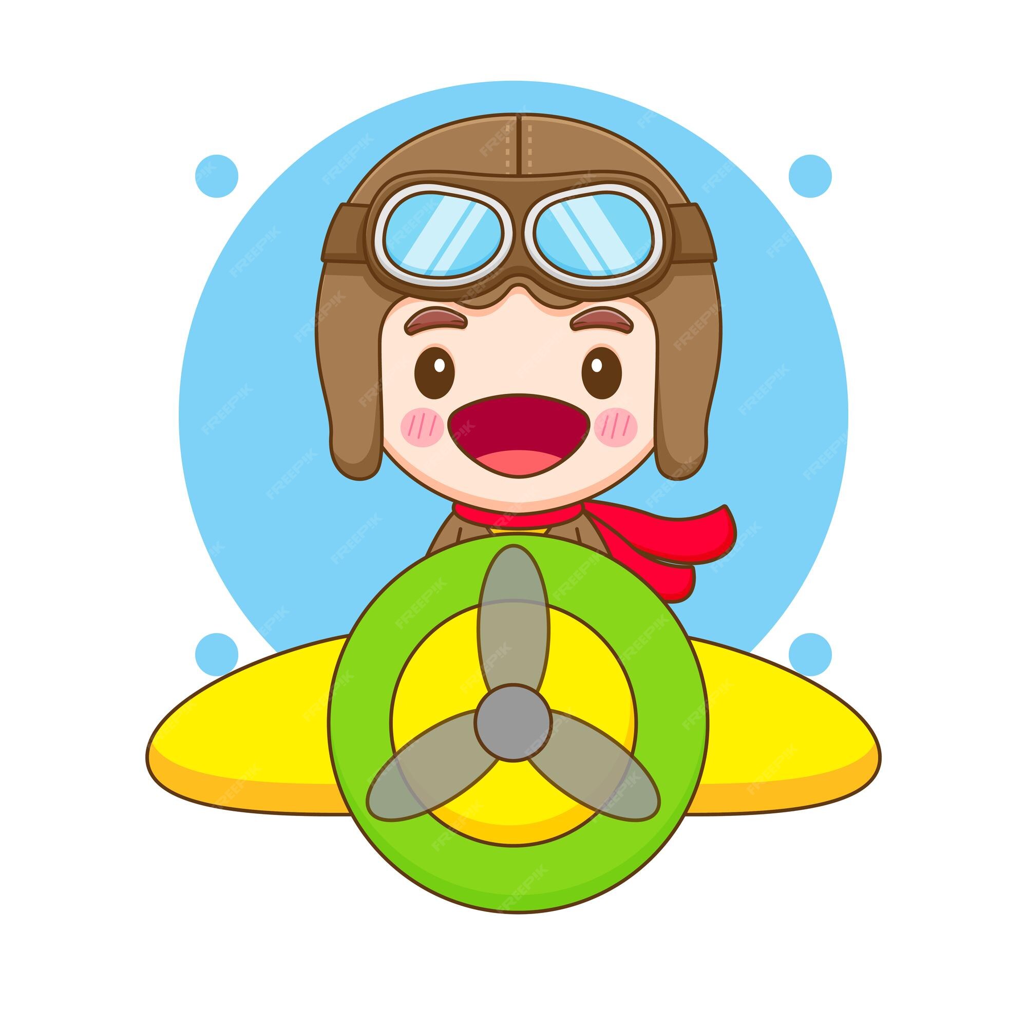 Premium Vector | Cute little boy in pilot costume with plane cartoon  illustration