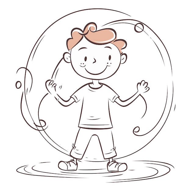 Vector cute little boy playing in a ball of water