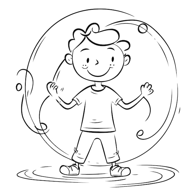 Vector cute little boy playing in a ball of water