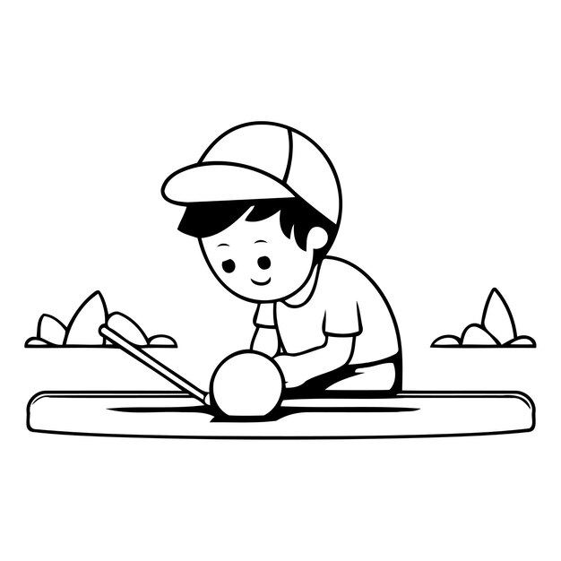 Piccolo ragazzo carino che gioca a bowling nel parco illustrazione vettoriale