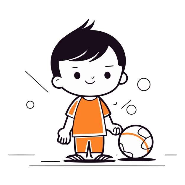 Vector cute little boy playing soccer in cartoon style