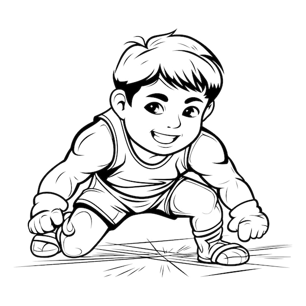 당신의 디자인 터 일러스트레이션을 위해 축구를 하는 귀여운 작은 소년 스케치