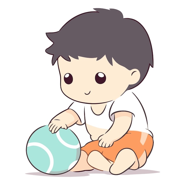 Милый маленький мальчик играет с мячом Карикатурная векторная иллюстрация