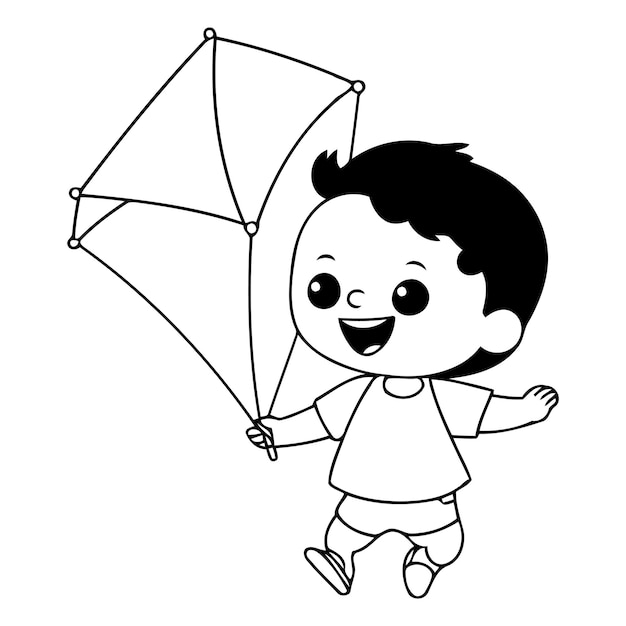 Cute little boy playing with a kite