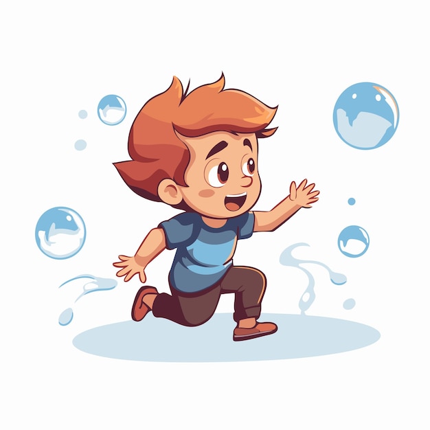 ベクトル ソープの泡で遊ぶ可愛い小さな男の子ベクトル漫画イラスト