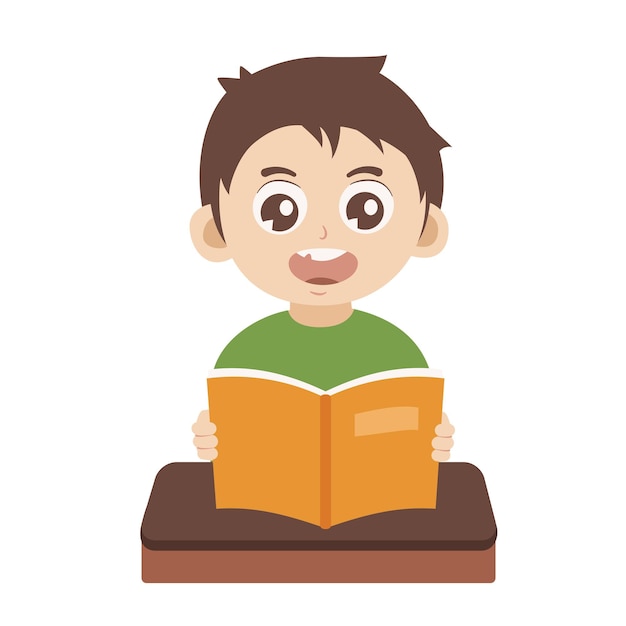 Vector cute little boy reading