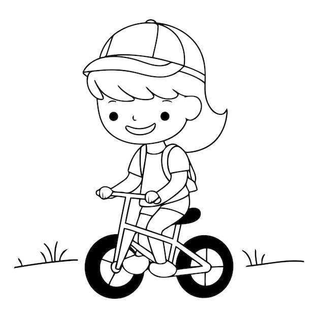 Vector cute little boy riding a bicycle in the park