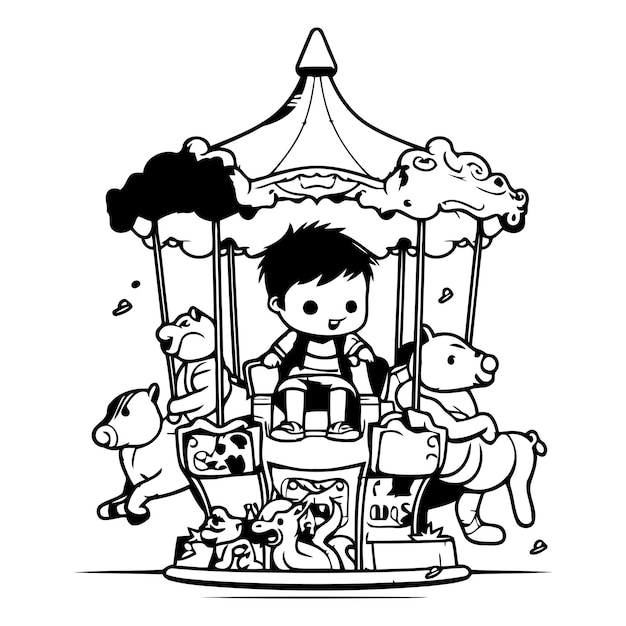 Cute little boy riding a merrygoround