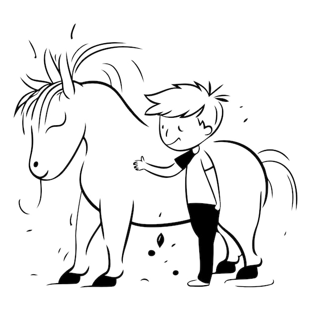 Vector cute little boy riding a unicorn in cartoon style