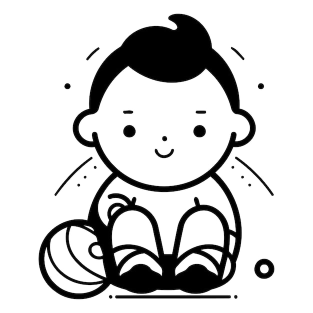 벡터 귀여운 앉아있는 작은 소년 캐릭터 터 일러스트레이션 디자인