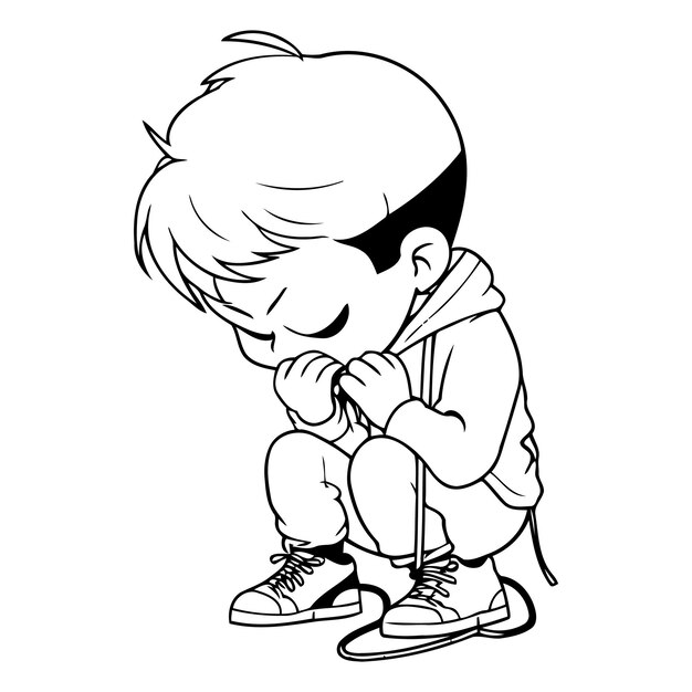 Vector cute little boy sitting and crying of a child