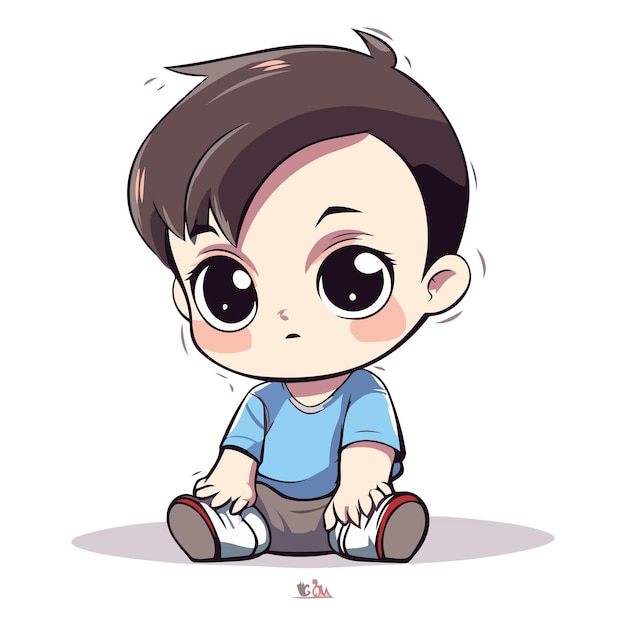 Piccolo ragazzo carino seduto sul pavimento personaggio di cartoni animati vettoriale
