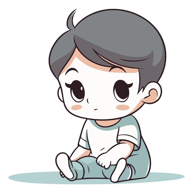 Cute little boy sitting and looking at something