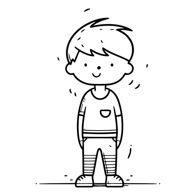 Vector cute little boy in sportswear vector line illustration