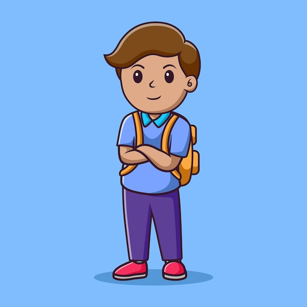 Vector cute little boy student posing