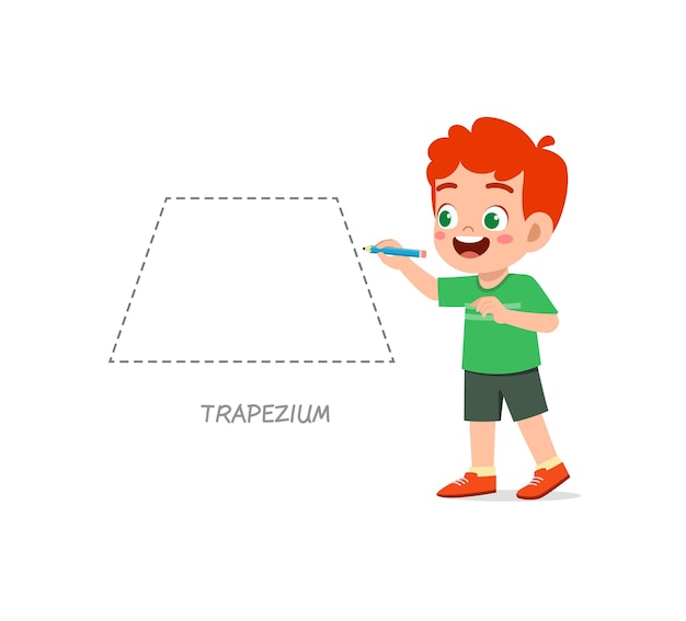 Cute little boy study to draw a trapezium