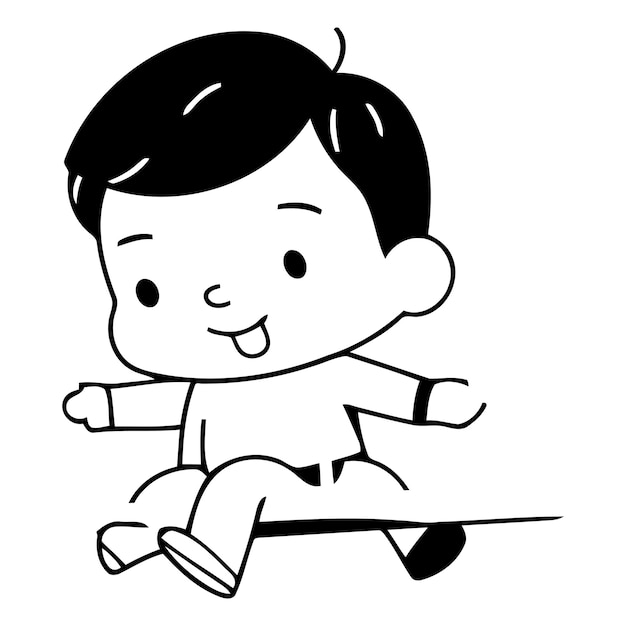 <unk>에 흔들리는 귀여운 작은 소년 터 만화 일러스트레이션