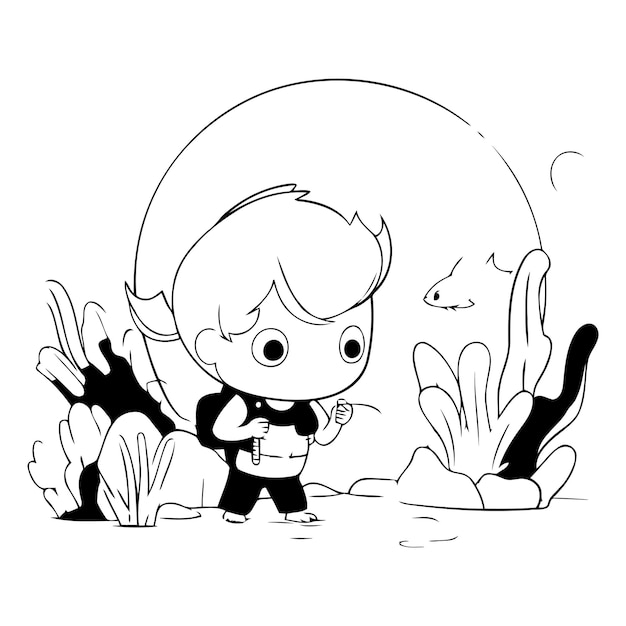 Cute little boy in underwater world Cute cartoon character