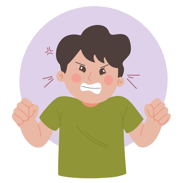 Cute little boy upset angry expression illustration