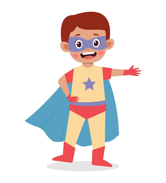 Cute little boy wear superhero costume vector illustration