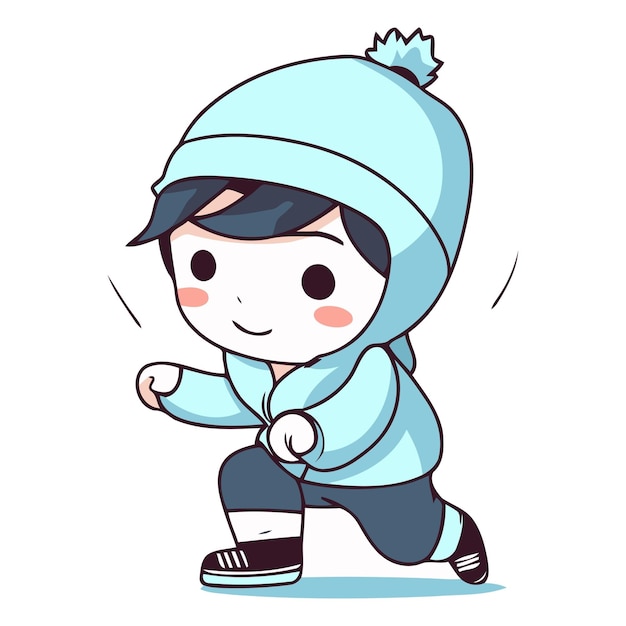 Cute little boy wearing winter clothes Cartoon style