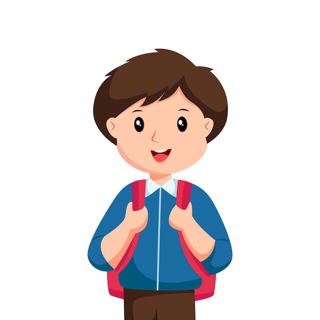 Cute Little Boy with Bag Character Design Illustration