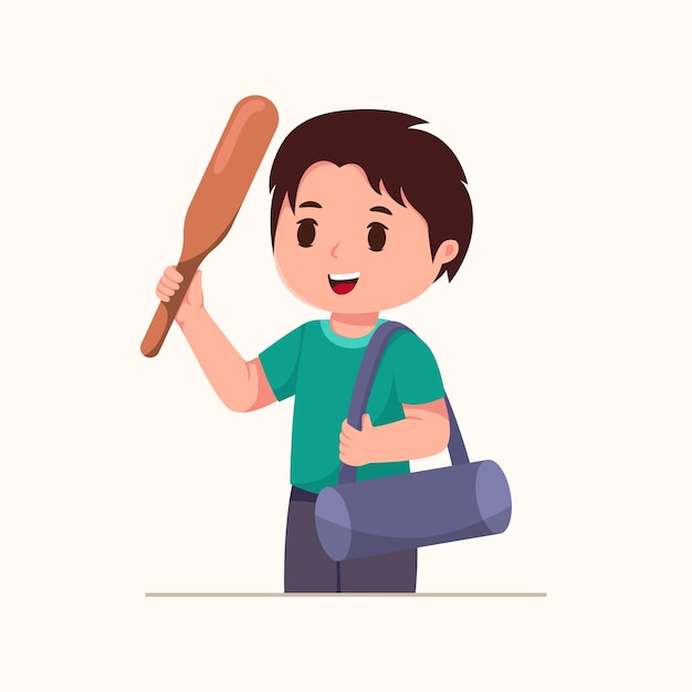 Cute Little Boy with Bring Baseball Equipment Cartoon Vector Illustration