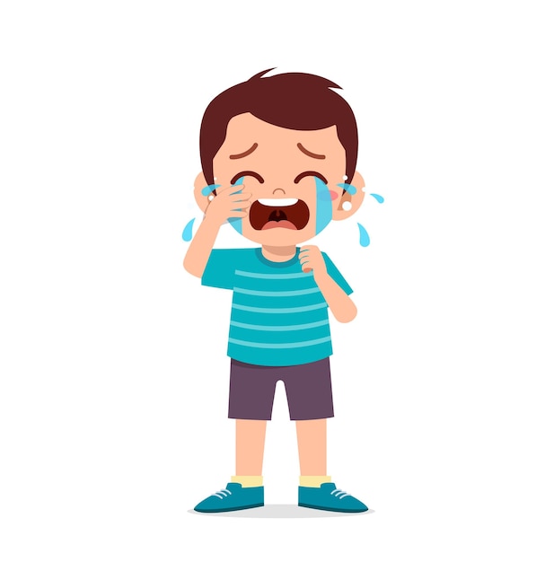 Vector cute little boy with crying and tantrum expression