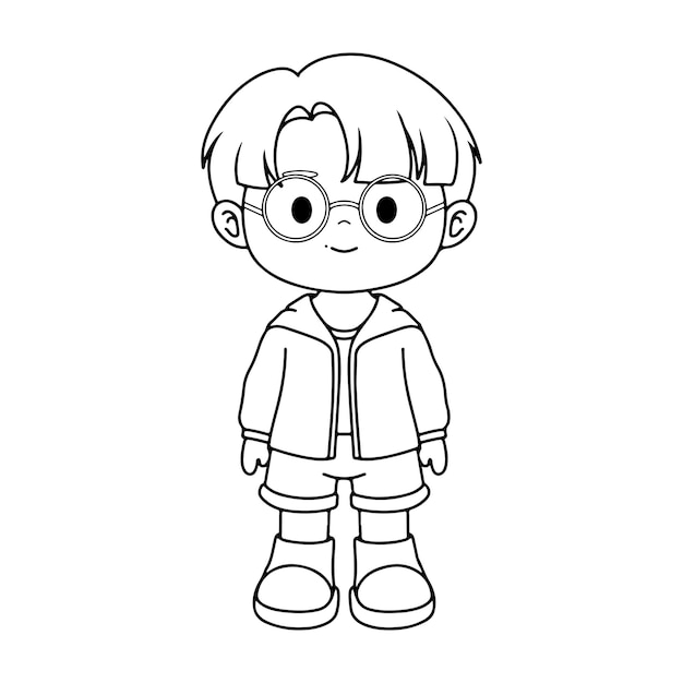 cute little boy with glasses and casual clothes over white background vector illustration