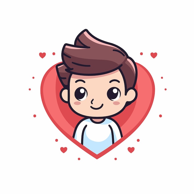 Cute little boy with heart in his hand Vector illustration