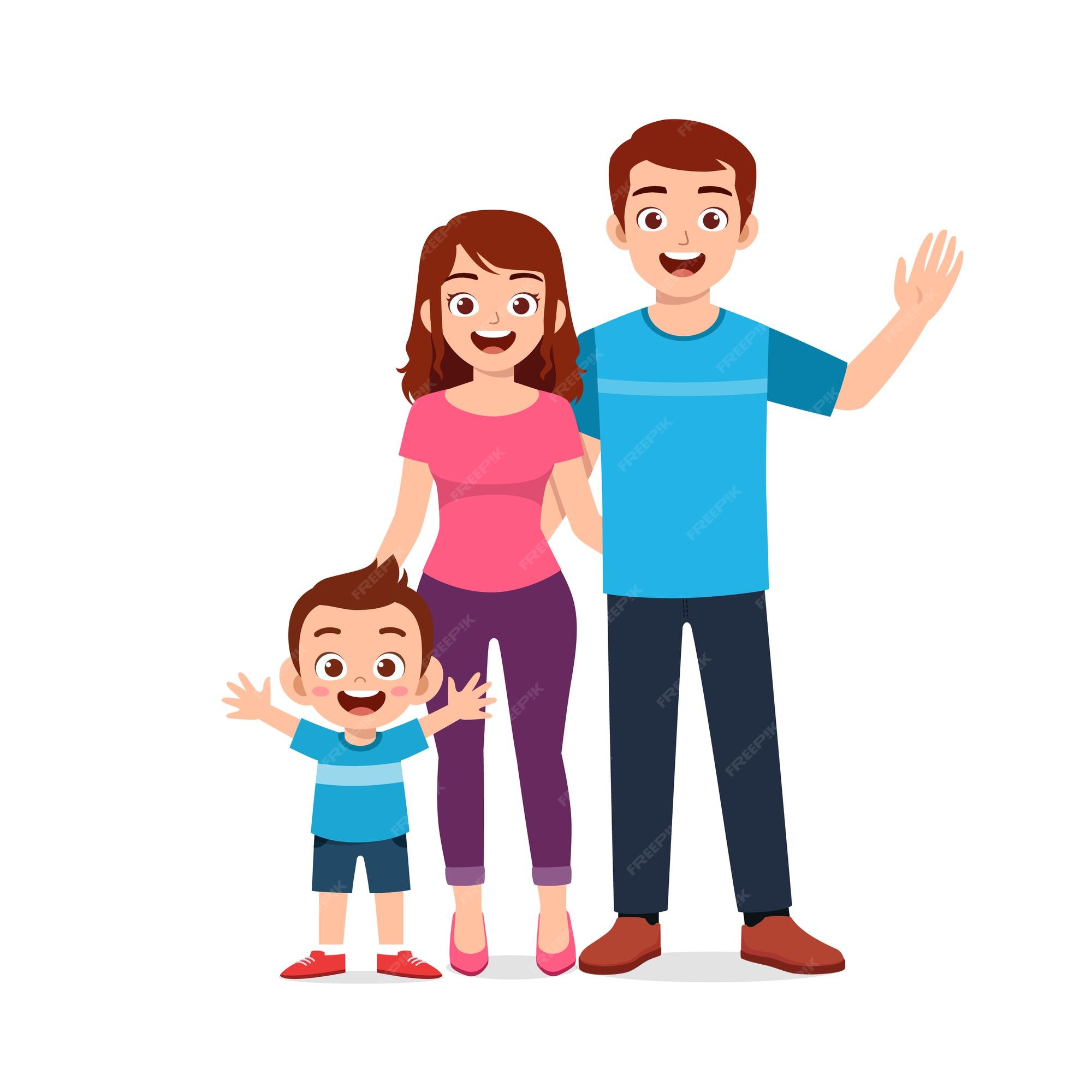 Premium Vector | Cute little boy with mom and dad together