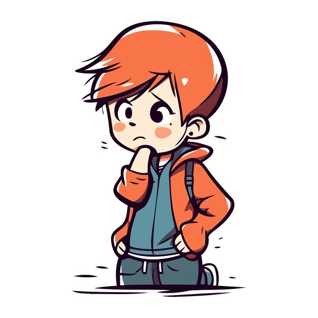 Vector cute little boy with red hair and backpack vector illustration