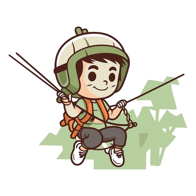 Vector cute little boy with a rope and a helmet