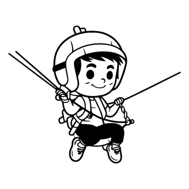 Vector cute little boy with a rope and a helmet